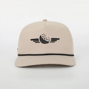 ขายส่งโลโก้ปักที่กำหนดเอง 5 Panel Hat Dad คุณภาพสูง Golf Gorras Golf, Laser Cut Hole Sport เชือกหมวกเบสบอลสีดำ